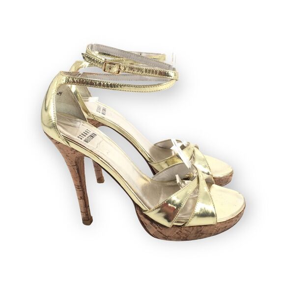 Stuart Weitzman Strappy Open Toe High Heels Size 5.5 Womens Metallic Gold
